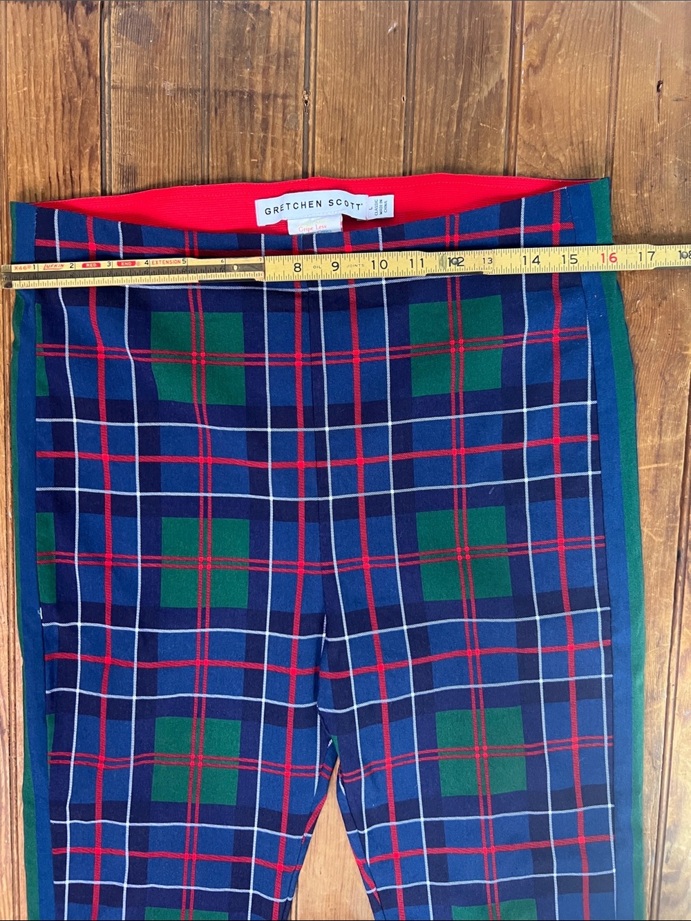 Gretchen Scott Designs Plaid Pants Trousers Navy Red Green size large EUC - Picture 4 of 11